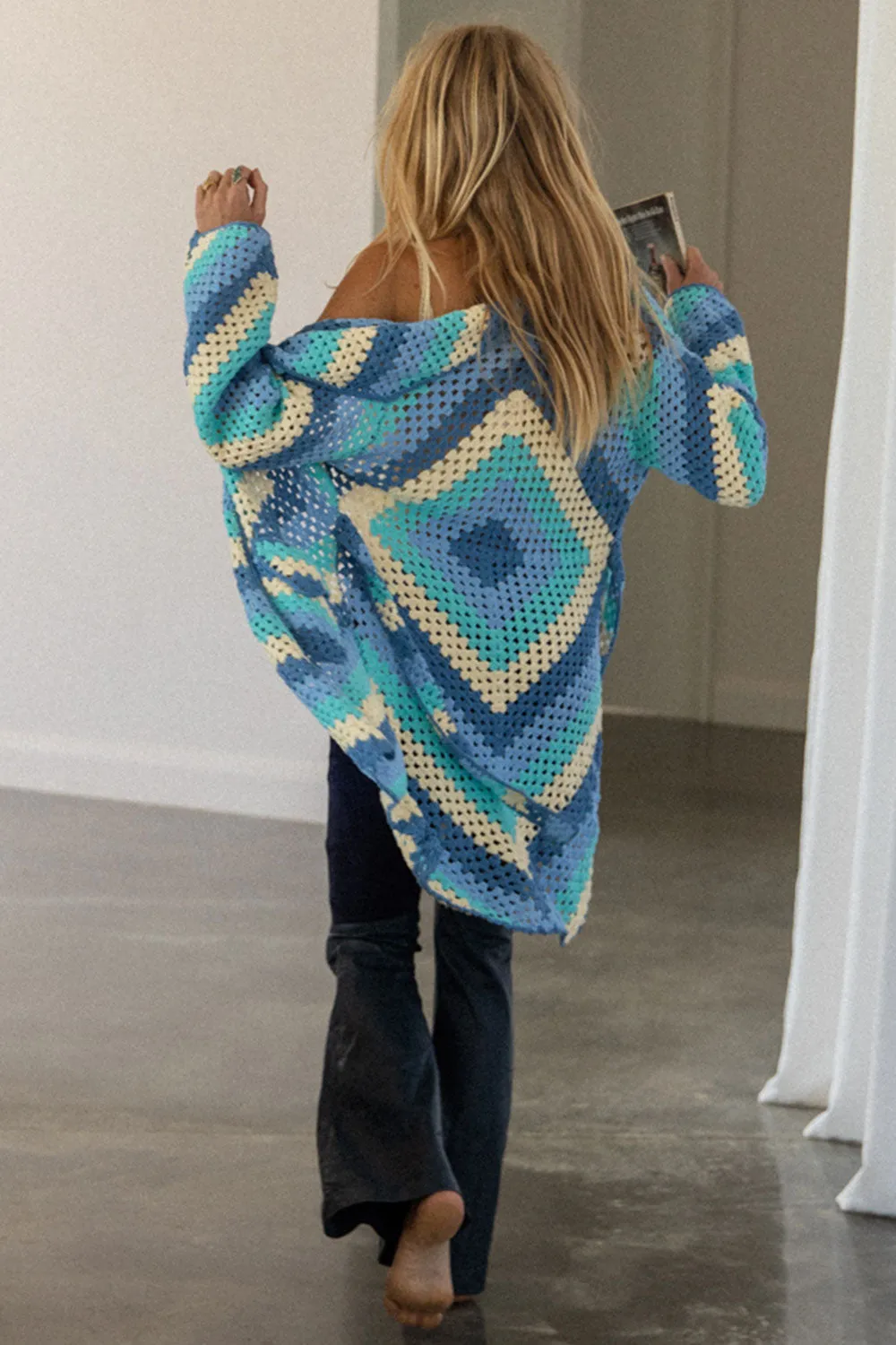 Magic Carpet Ride Short Crochet Coat - Blue Sky