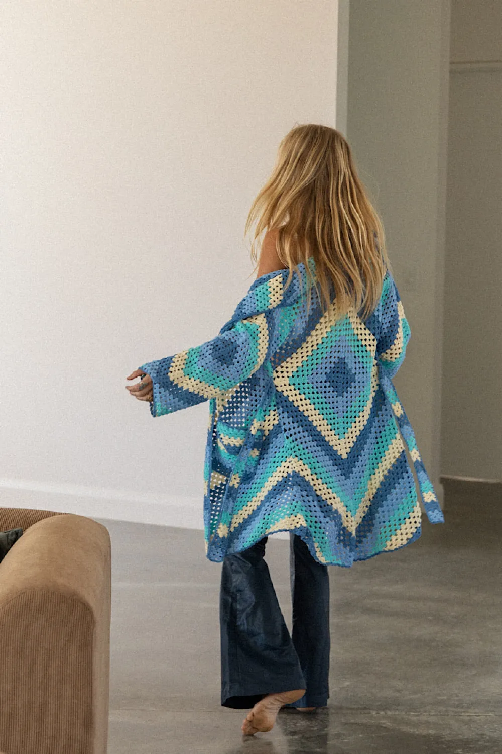 Magic Carpet Ride Short Crochet Coat - Blue Sky