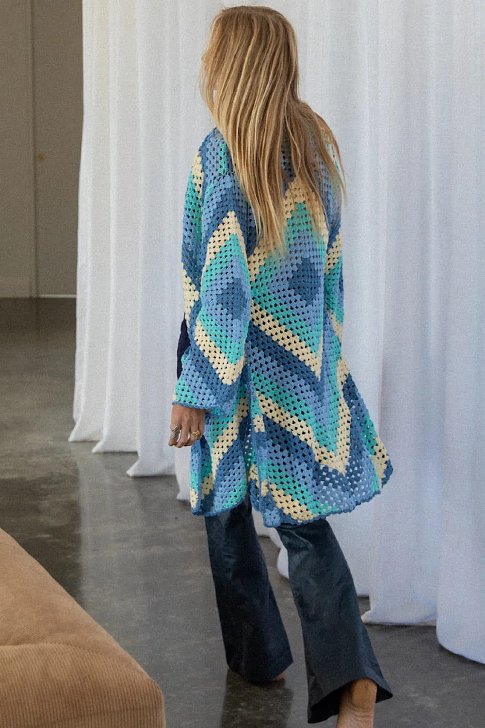 Magic Carpet Ride Short Crochet Coat - Blue Sky