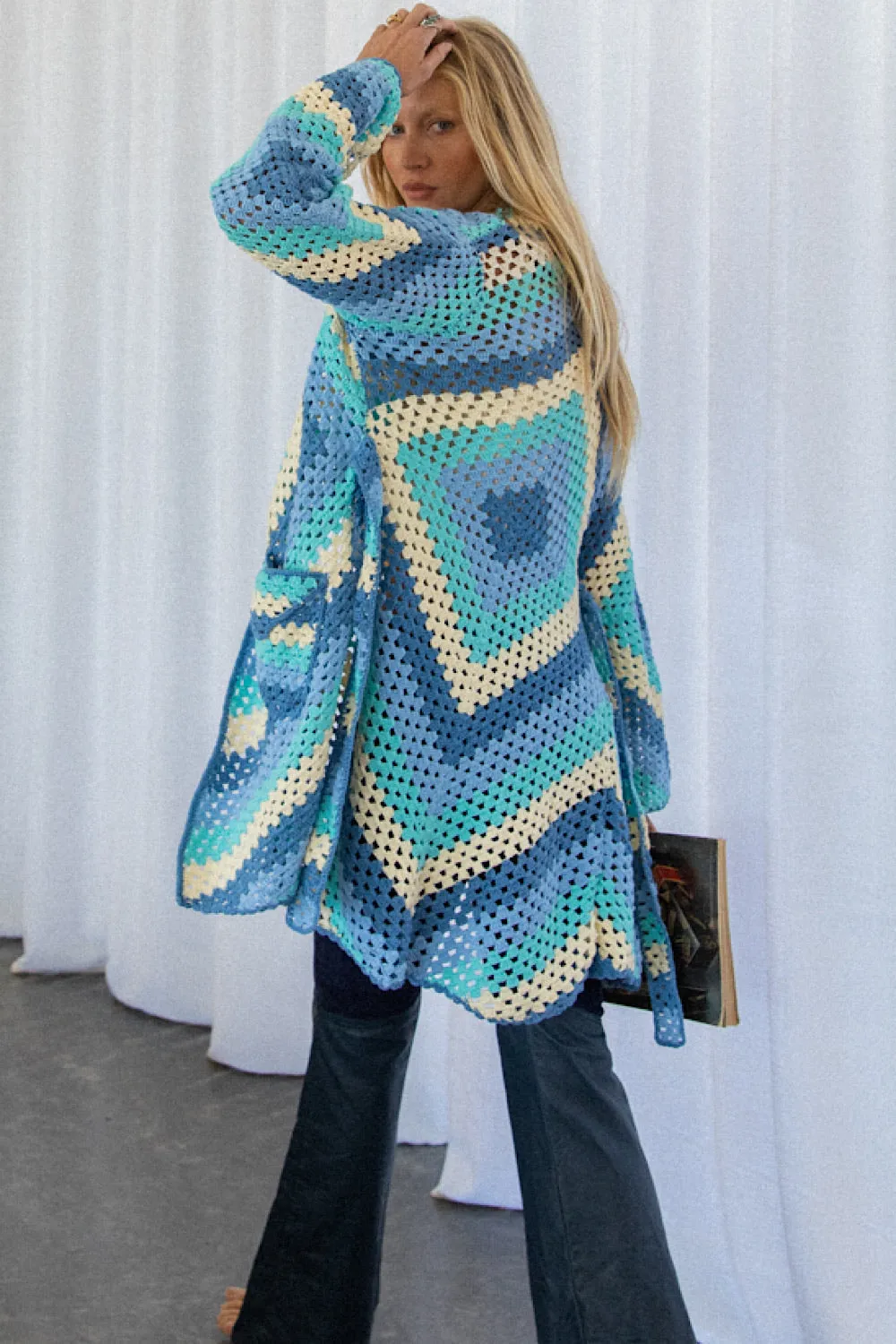 Magic Carpet Ride Short Crochet Coat - Blue Sky