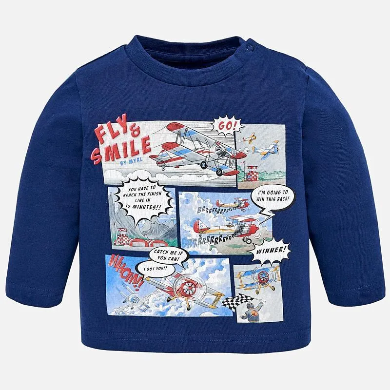 Mayoral Fly & Smile Long Sleeve Navy Tee Shirt