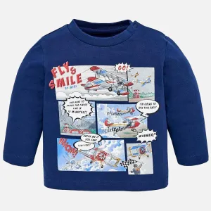 Mayoral Fly & Smile Long Sleeve Navy Tee Shirt