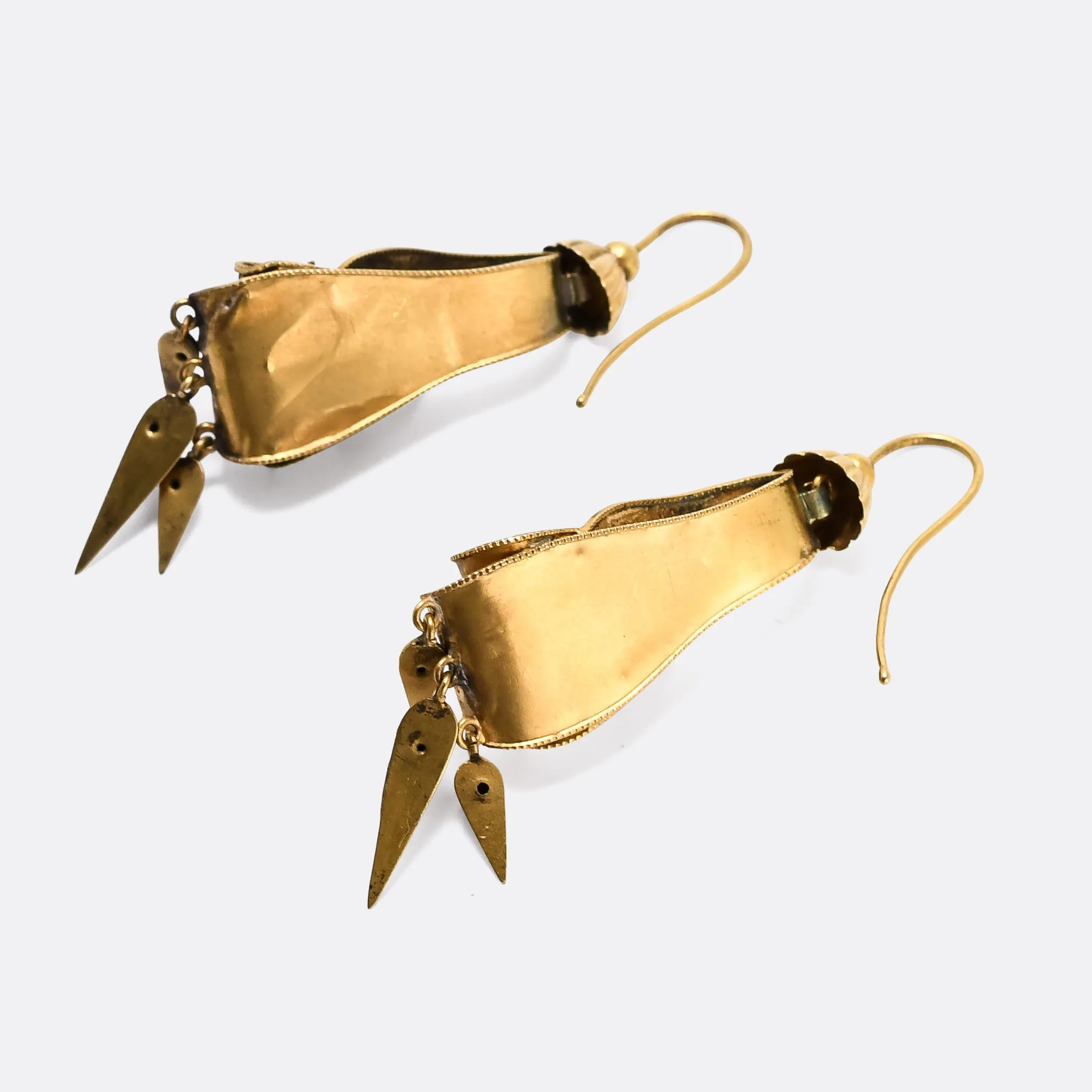 Mid Victorian Almandine Garnet Gold Scroll Earrings