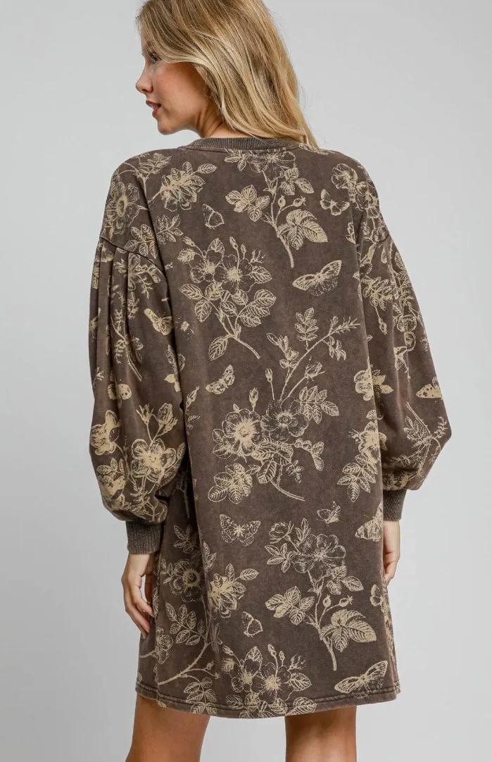 Mineral Washed Floral French Terry Dress