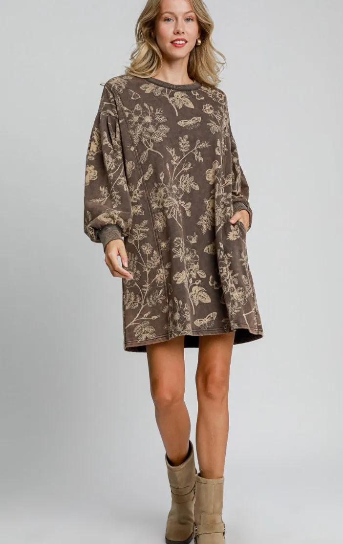 Mineral Washed Floral French Terry Dress