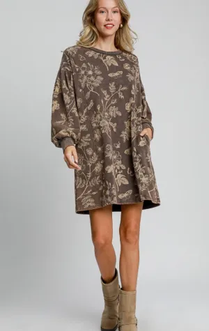Mineral Washed Floral French Terry Dress