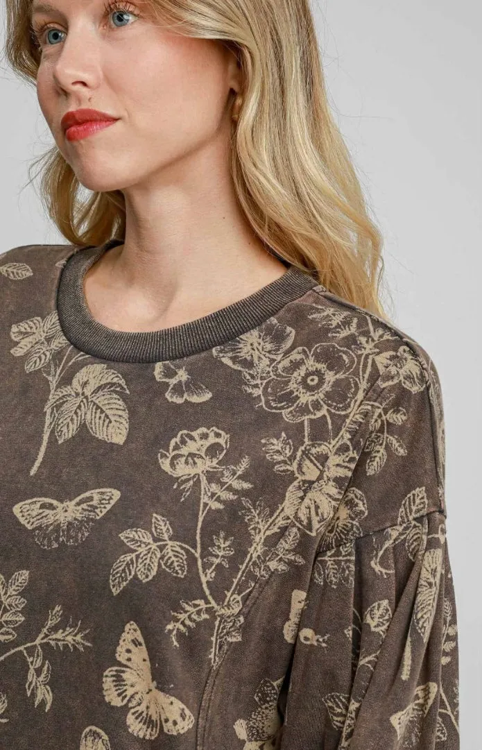 Mineral Washed Floral French Terry Dress