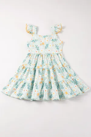 Mint floral print ruffle tiered dress