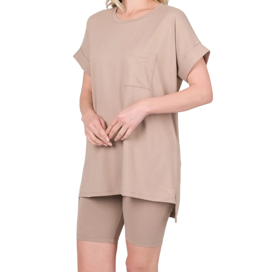 MOCHA BUTTERY SOFT CUFF SLEEVE TOP