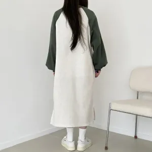 momentlover Korean version Korean loose and thin letters long-sleeved long splicing skirt women's popular new velvet autumn and winter casual dress