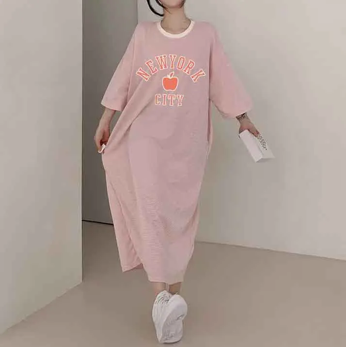 MOMENTLOVER Manufacturer pure cotton high elastic beauty casual contrasting stripes pure easy to wear fashionable dress popular summer new thin T