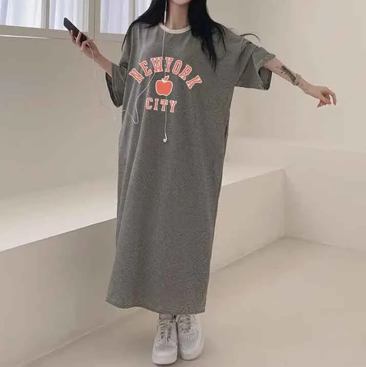 MOMENTLOVER Manufacturer pure cotton high elastic beauty casual contrasting stripes pure easy to wear fashionable dress popular summer new thin T