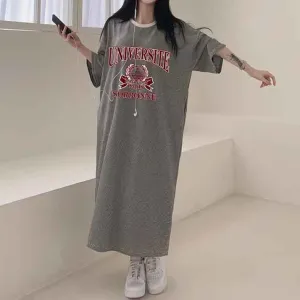 MOMENTLOVER Manufacturer pure cotton Korea loose and thin letters short-sleeved long T-shirt skirt women's popular new popular leisure even
