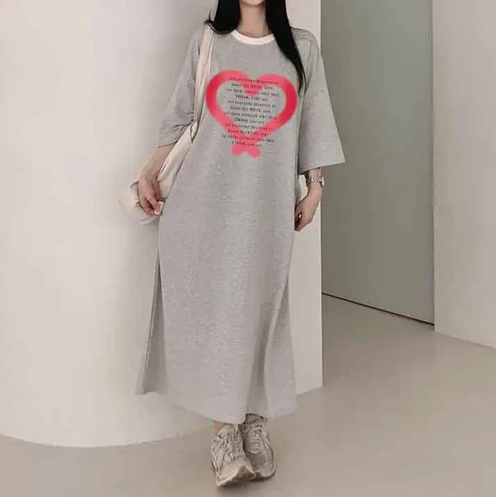 MOMENTLOVER Manufacturer pure cotton Korea loose and thin letters short-sleeved long T-shirt skirt women's popular new summer explosion leisure
