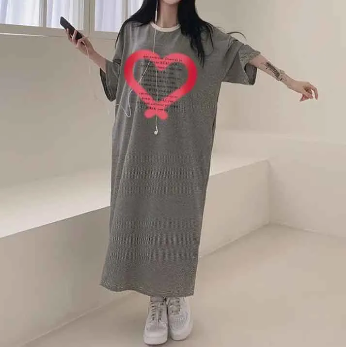 MOMENTLOVER Manufacturer pure cotton Korea loose and thin letters short-sleeved long T-shirt skirt women's popular new summer explosion leisure
