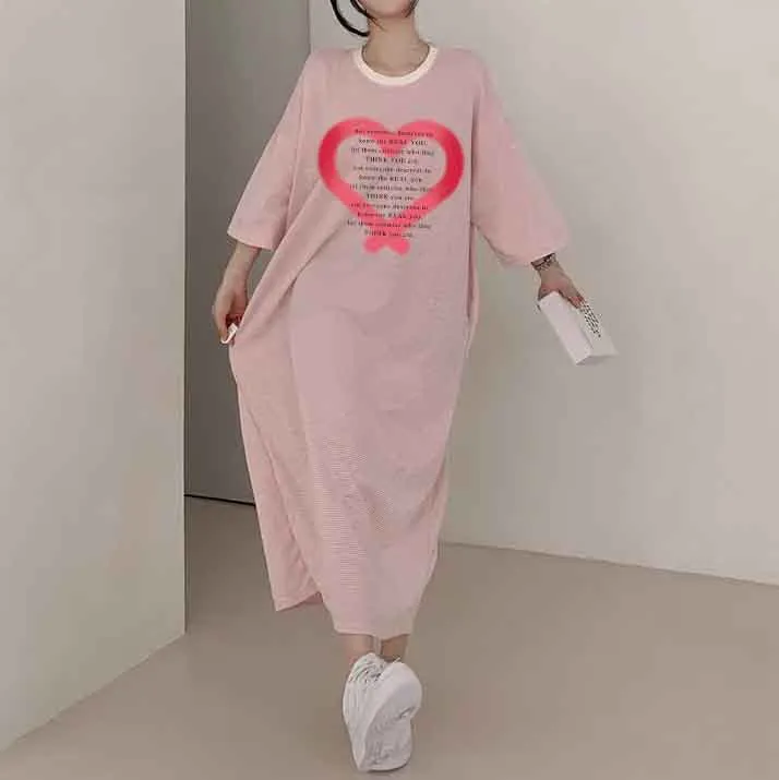 MOMENTLOVER Manufacturer pure cotton Korea loose and thin letters short-sleeved long T-shirt skirt women's popular new summer explosion leisure