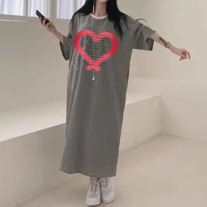 MOMENTLOVER Manufacturer pure cotton Korea loose and thin letters short-sleeved long T-shirt skirt women's popular new summer explosion leisure