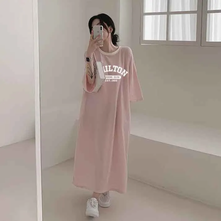MOMENTLOVER Manufacturer's dress popular summer new thin T-shirt skirt pure cotton high elastic beauty casual contrasting stripes easy to wear