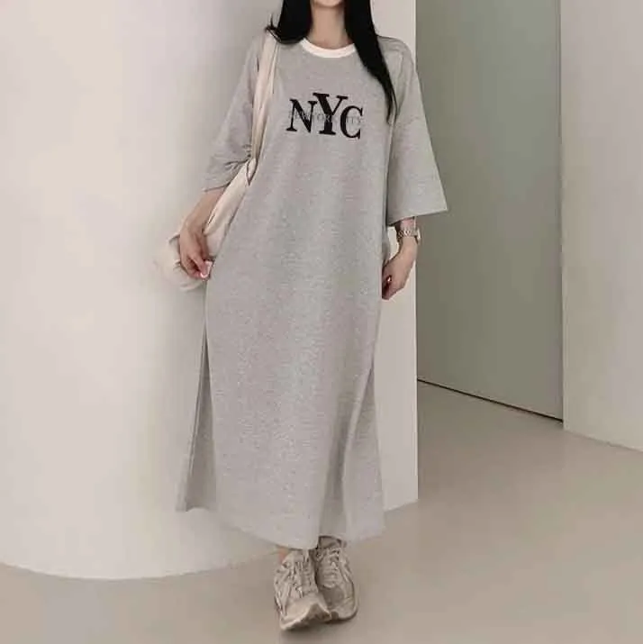 MOMENTLOVER Manufacturer's dress popular summer new thin T-shirt skirt pure cotton high elastic beauty casual contrasting stripes easy to wear
