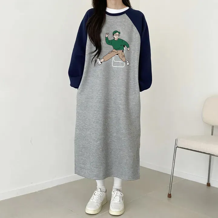 momentlover Splicing skirt medium and long women's autumn and winter Korean version loose and thin knee long skirt casual straight velvet cotton dress