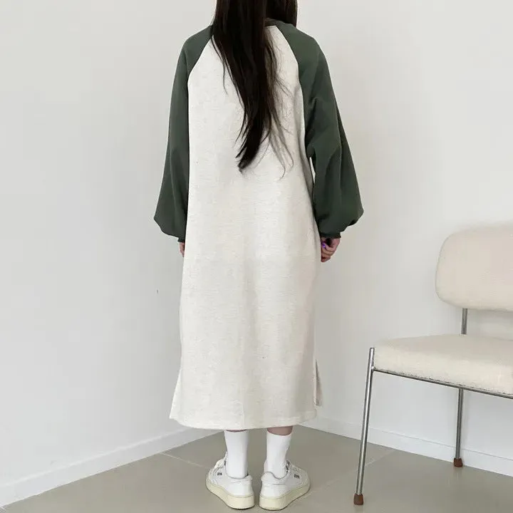 momentlover Splicing skirt medium and long women's autumn and winter Korean version loose and thin knee long skirt casual straight velvet cotton dress