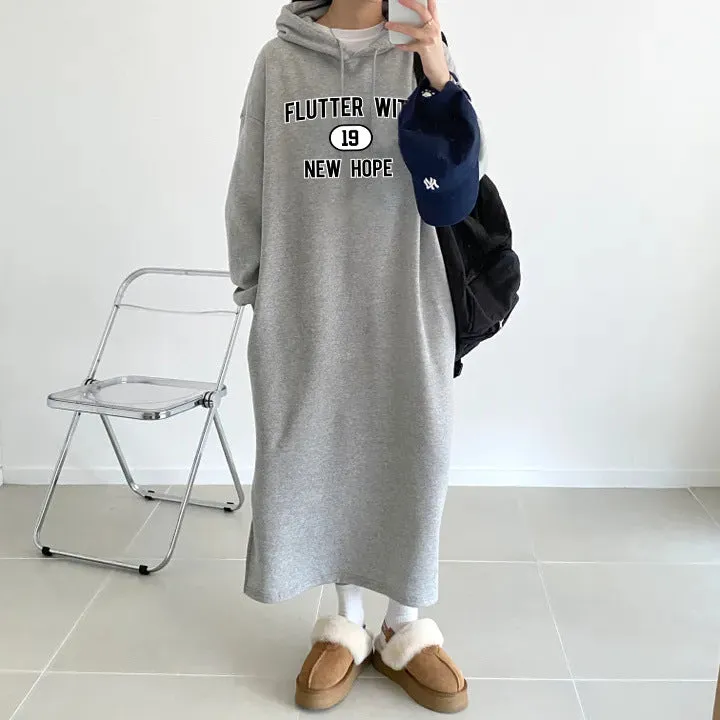 momentlover T-shirt skirt women's popular new autumn and winter popular casual dress velvet cotton Korean loose and thin letter long