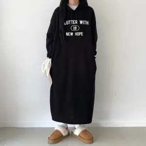 momentlover T-shirt skirt women's popular new autumn and winter popular casual dress velvet cotton Korean loose and thin letter long