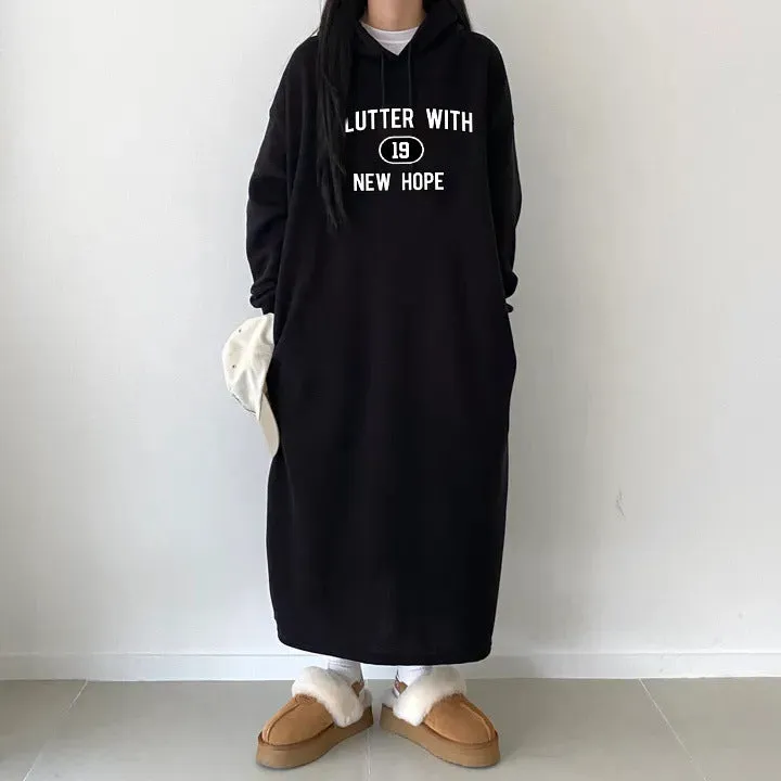 momentlover T-shirt skirt women's popular new autumn and winter popular casual dress velvet cotton Korean loose and thin letter long