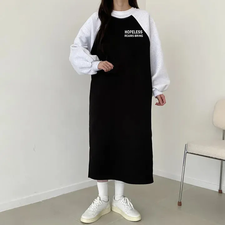 momentlover The Korean version is cute and beautiful, casual color contrast, easy to wear in autumn and winter, fashionable dress popular autumn and winter new thin splicing skirt