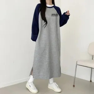 momentlover The Korean version is cute and beautiful, casual color contrast, easy to wear in autumn and winter, fashionable dress popular autumn and winter new thin splicing skirt
