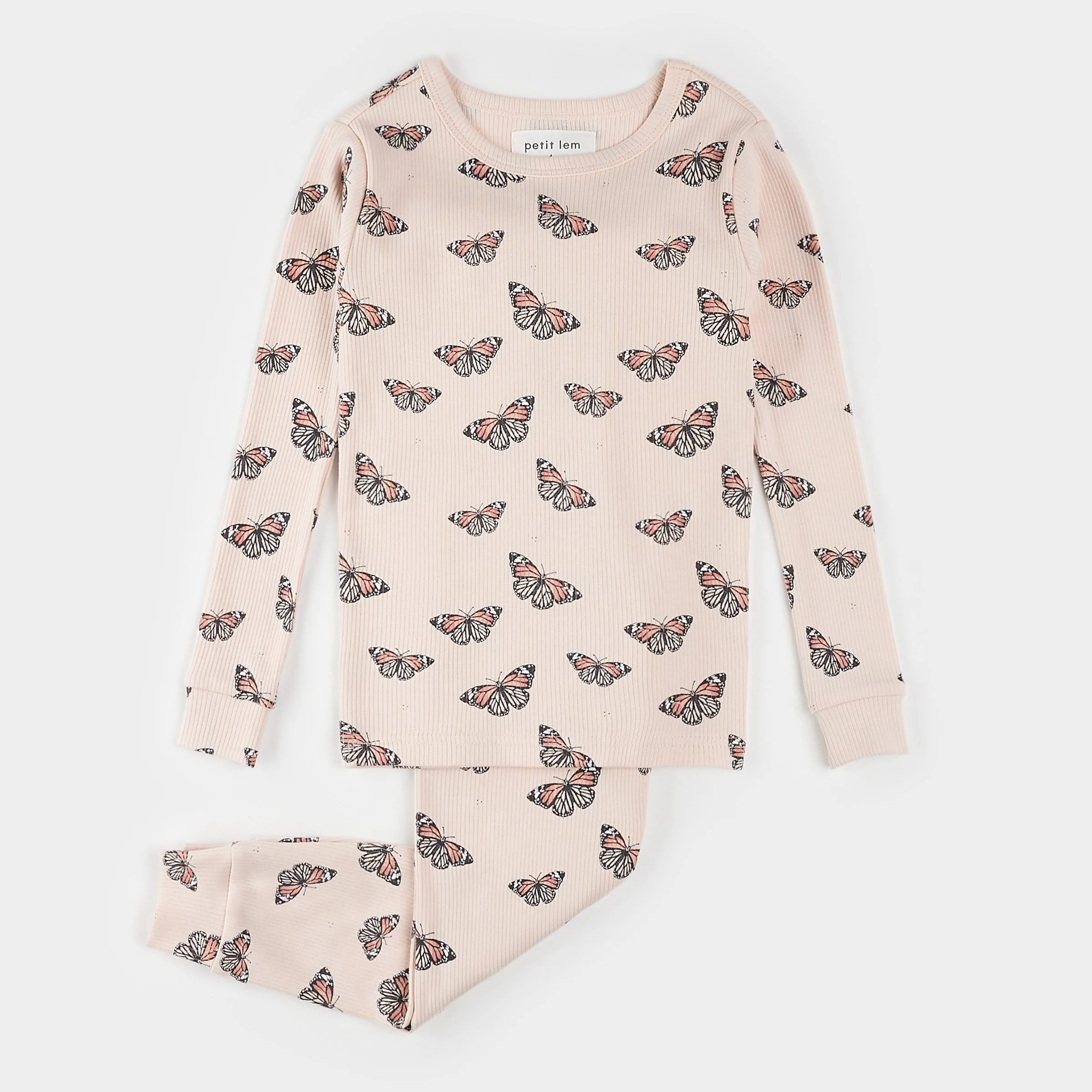 Monarch Print on Ribbed Cherry Blossom PJ Set