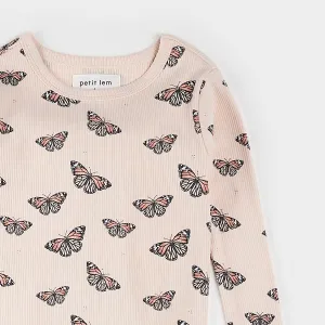 Monarch Print on Ribbed Cherry Blossom PJ Set