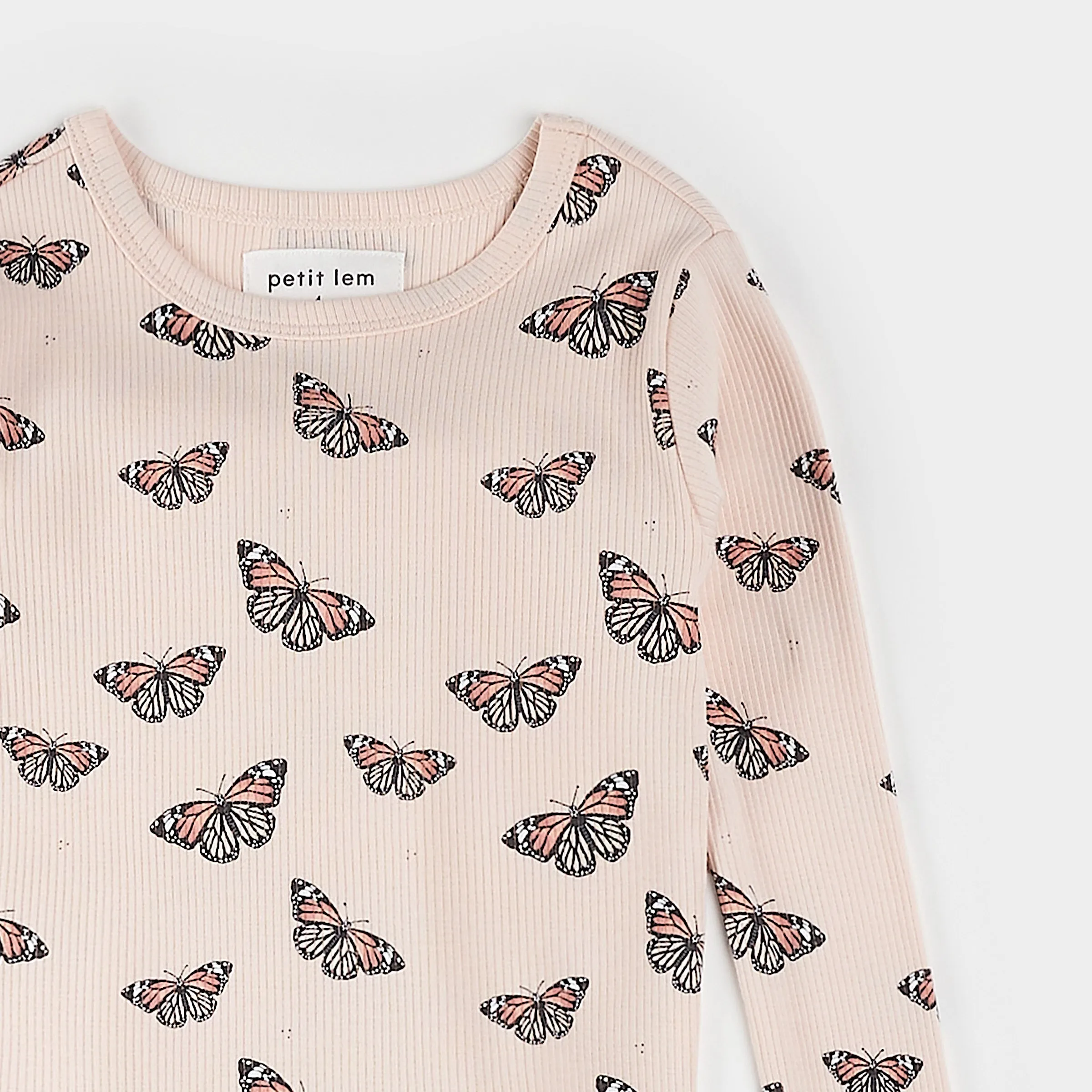 Monarch Print on Ribbed Cherry Blossom PJ Set