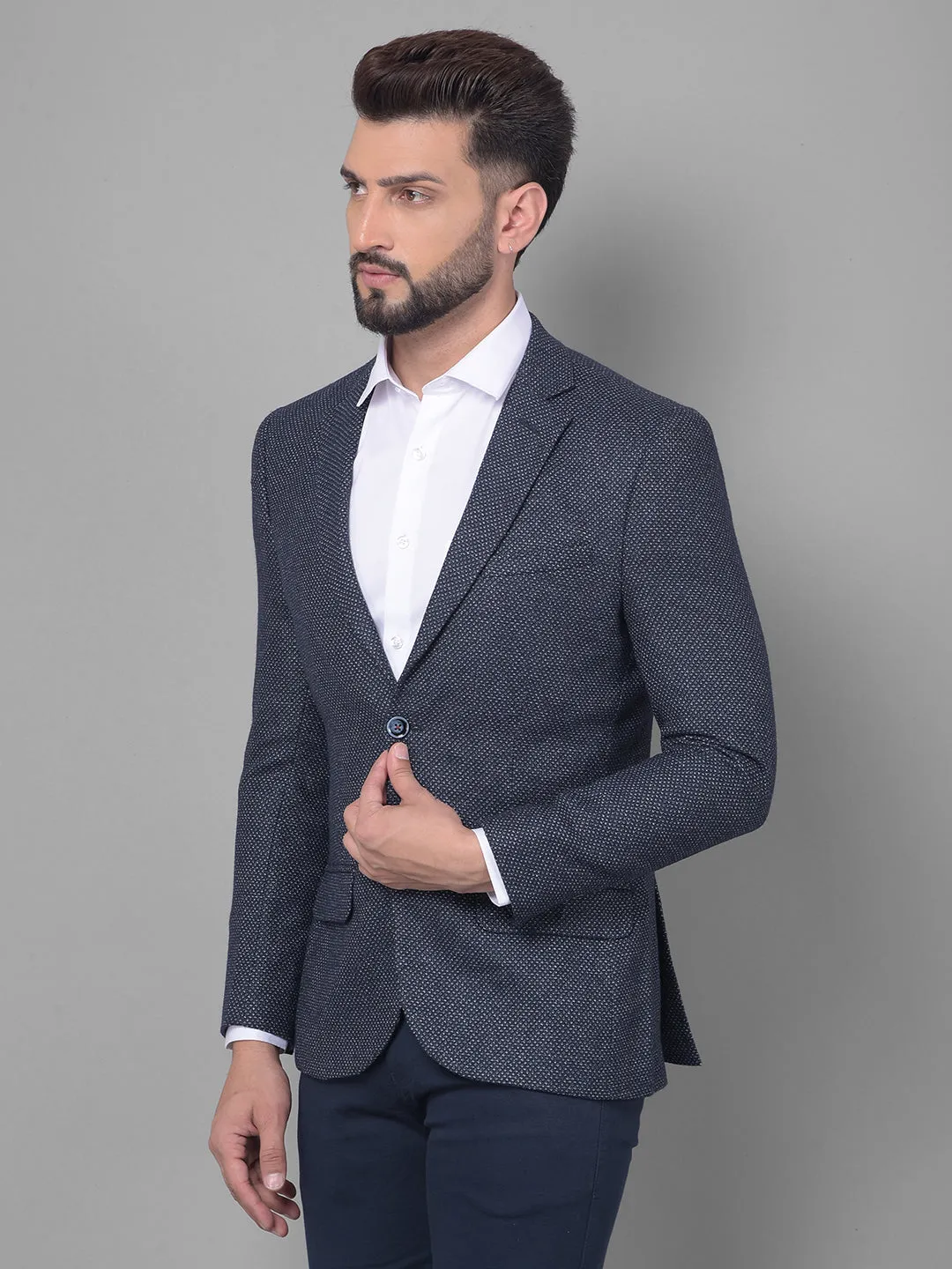 Navy Blue Printed Blazer