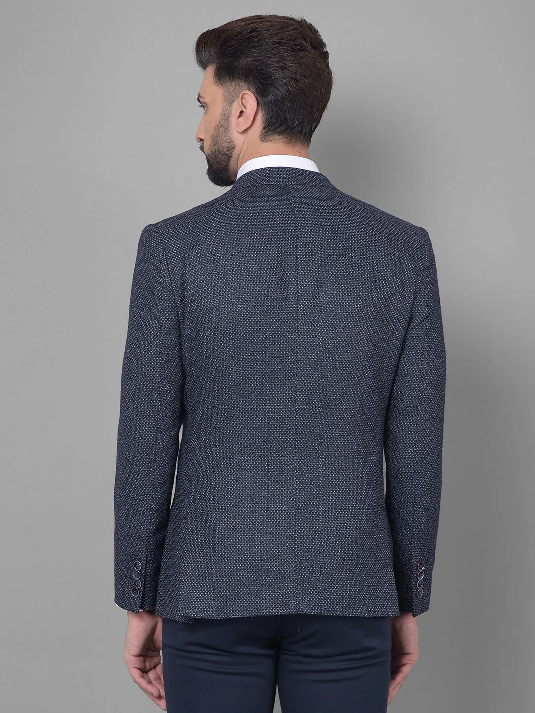 Navy Blue Printed Blazer