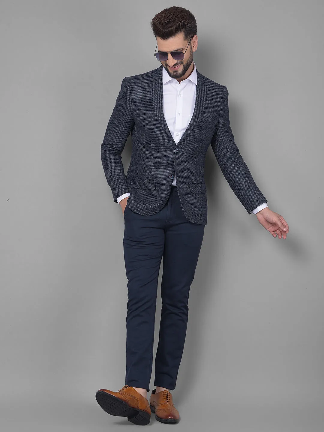 Navy Blue Printed Blazer