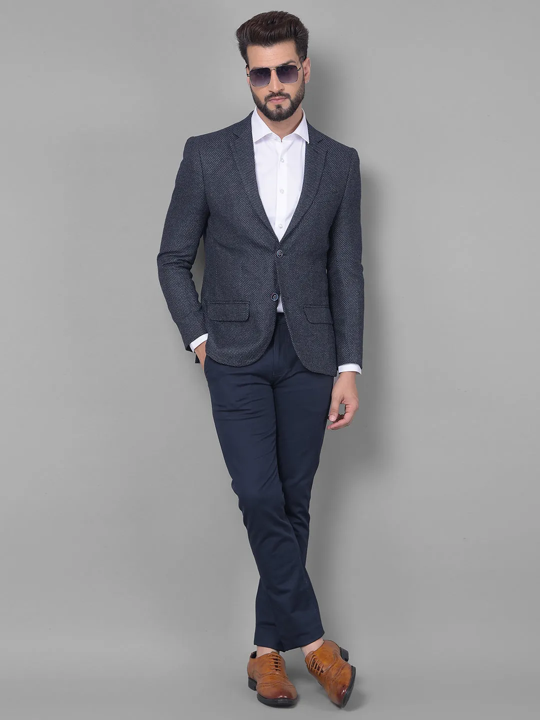 Navy Blue Printed Blazer