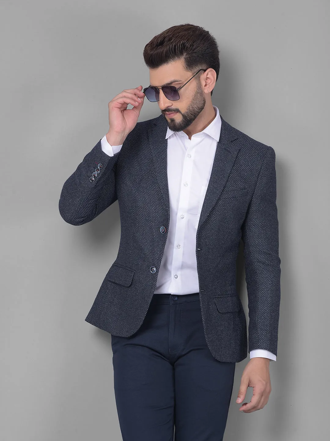 Navy Blue Printed Blazer