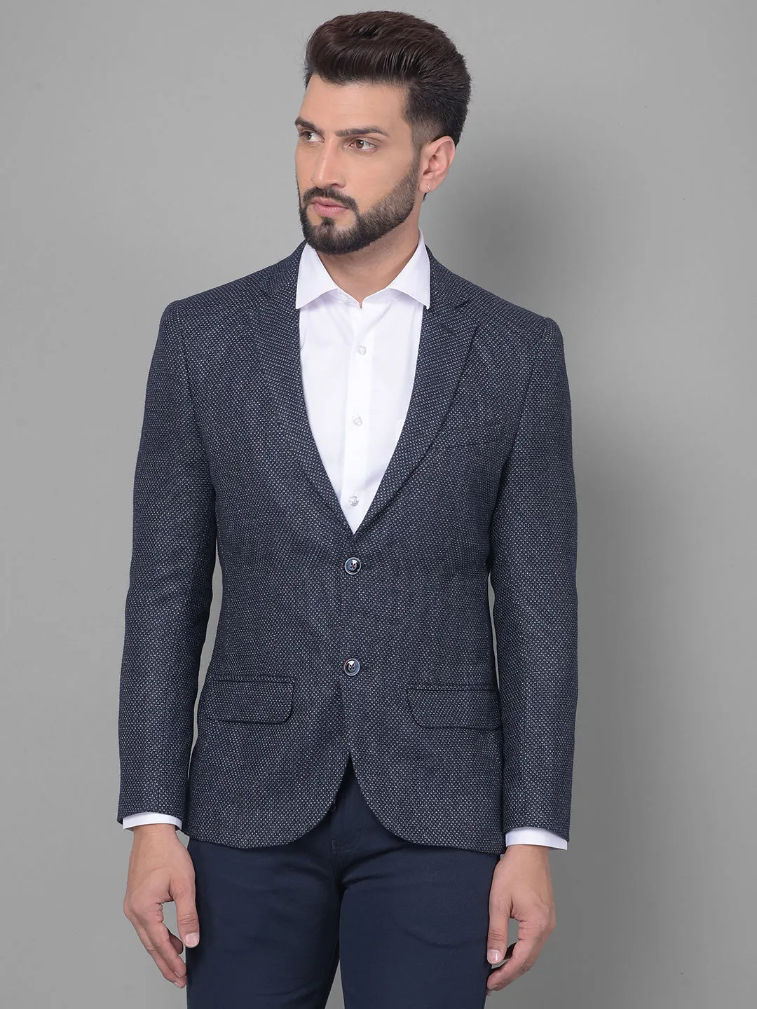Navy Blue Printed Blazer