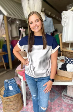 Navy Striped Terry Top