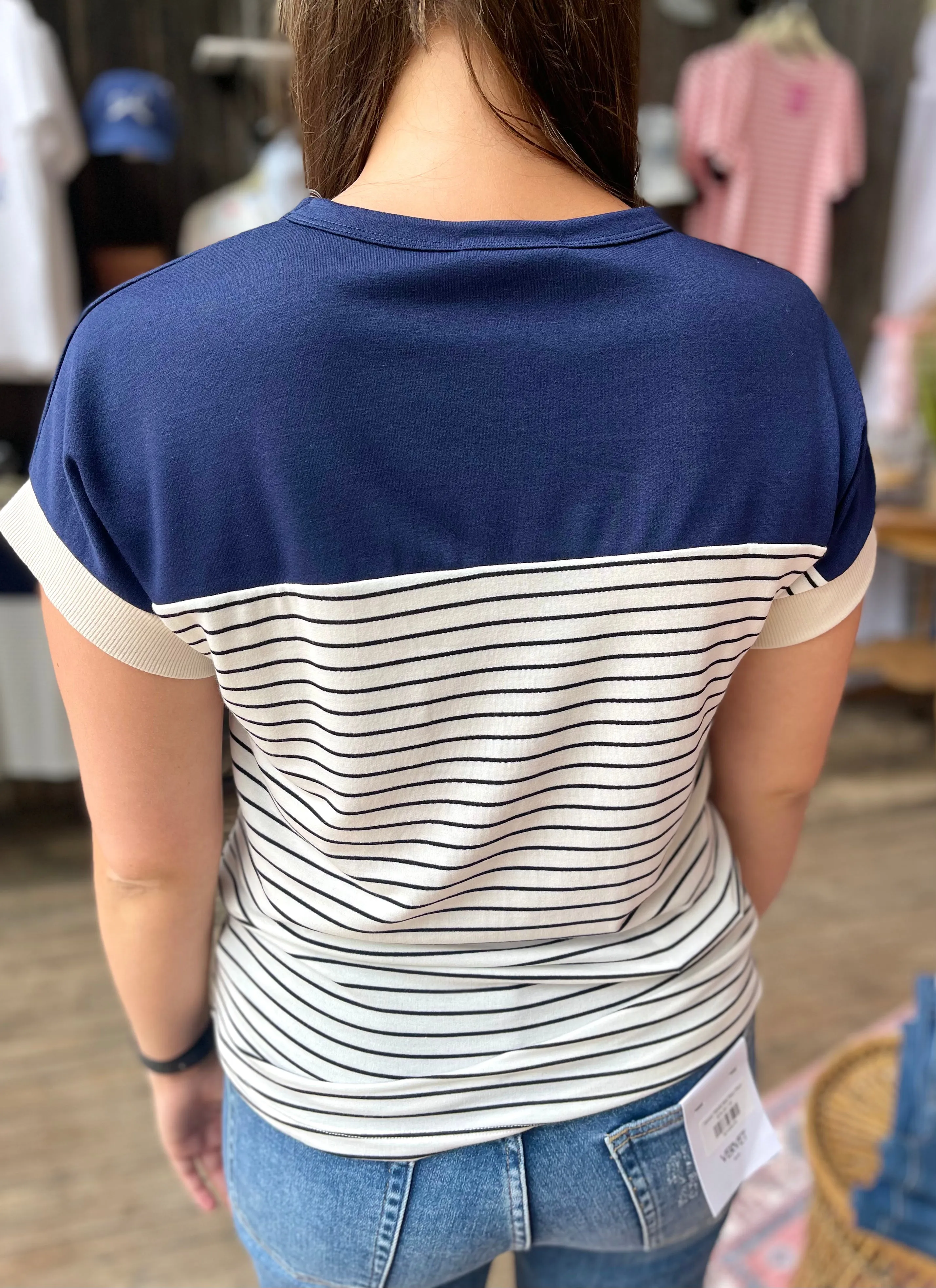 Navy Striped Terry Top