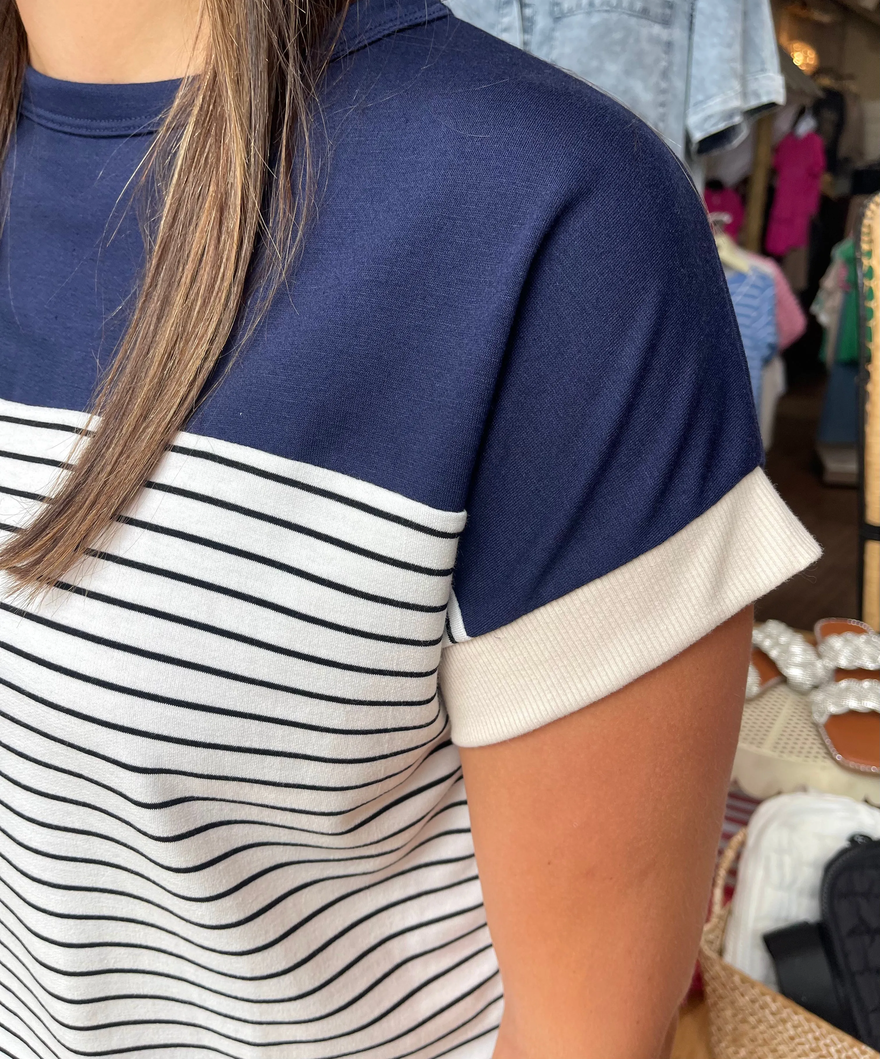 Navy Striped Terry Top