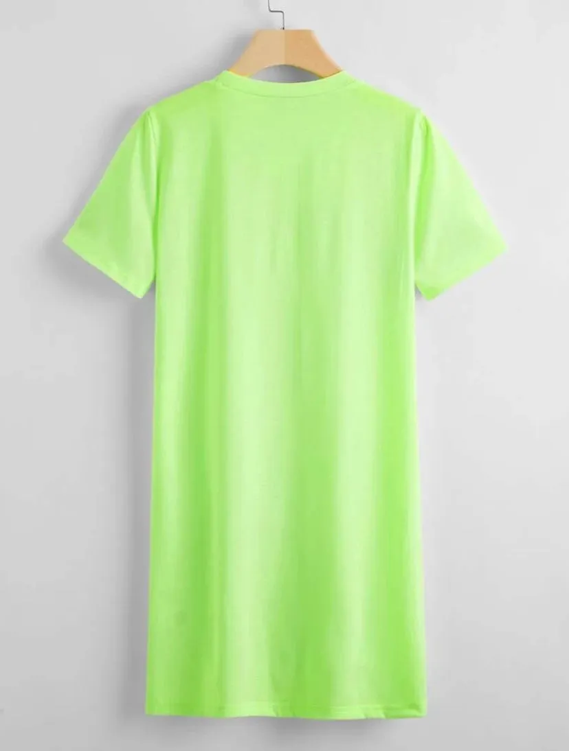 Neon Green Rhinestone Letter Fringe Details Dress