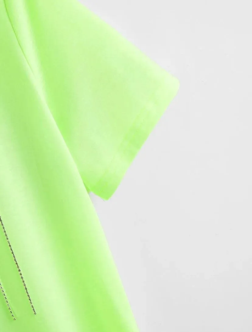 Neon Green Rhinestone Letter Fringe Details Dress