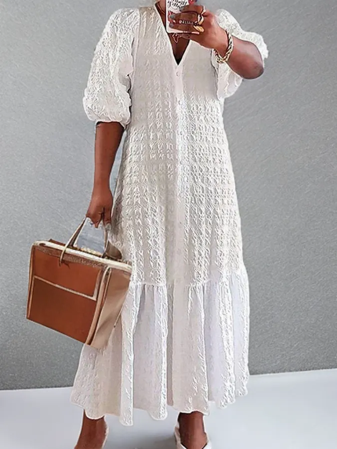 Ophelia - Casual dress with pleated buttons.