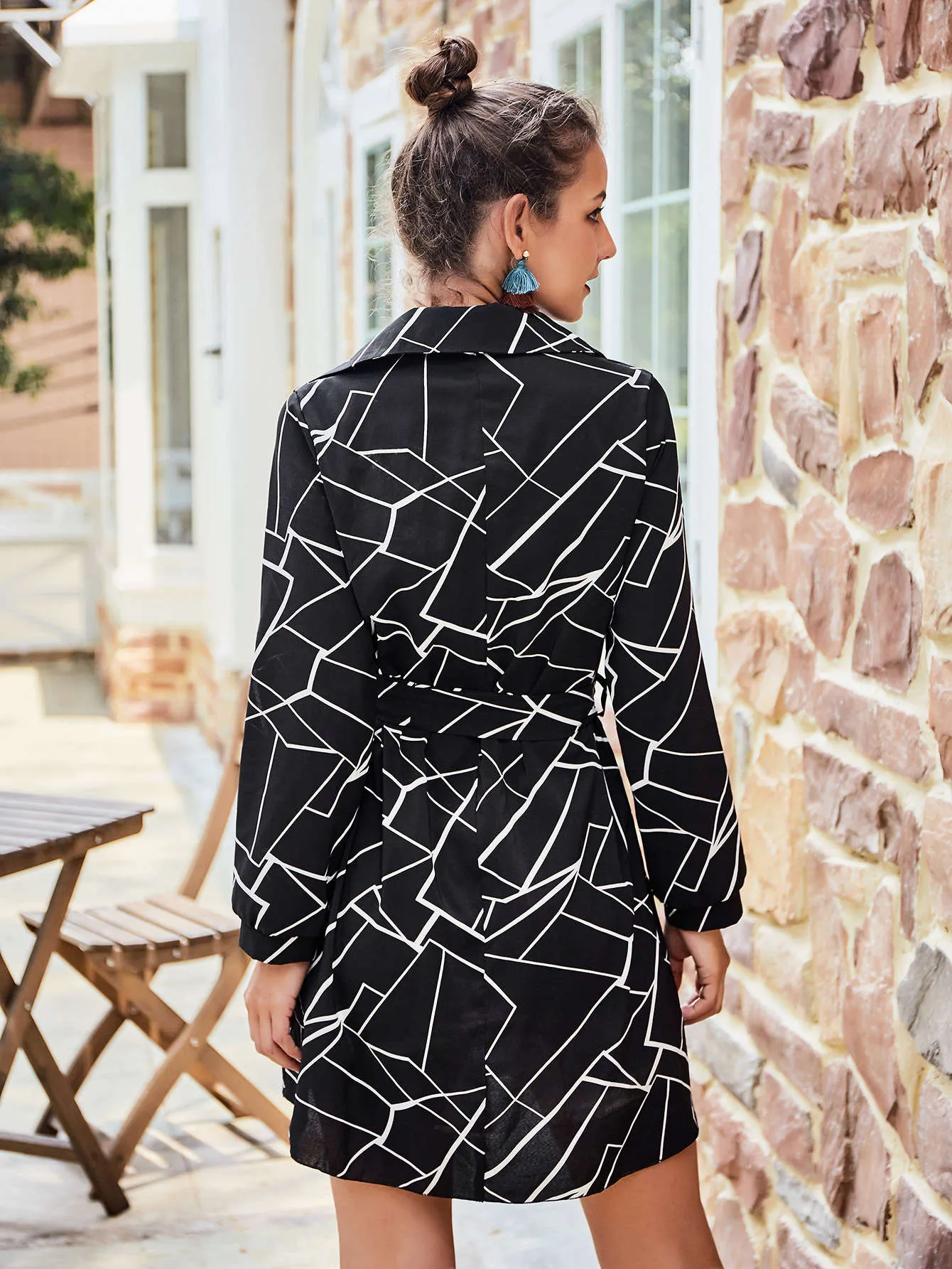 Original Design Women's Shirt Dress Black Strip Dress