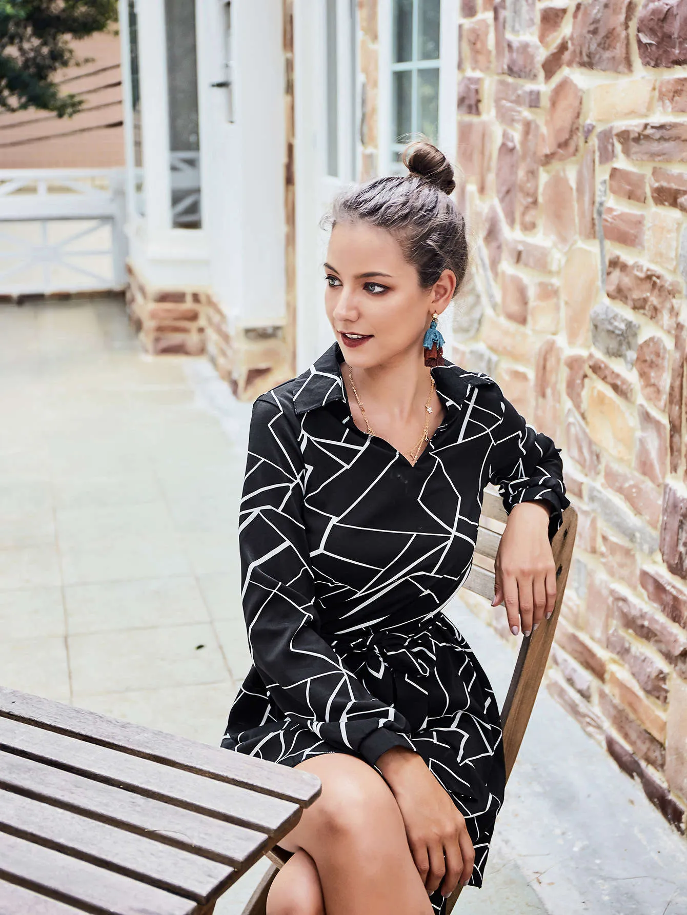 Original Design Women's Shirt Dress Black Strip Dress