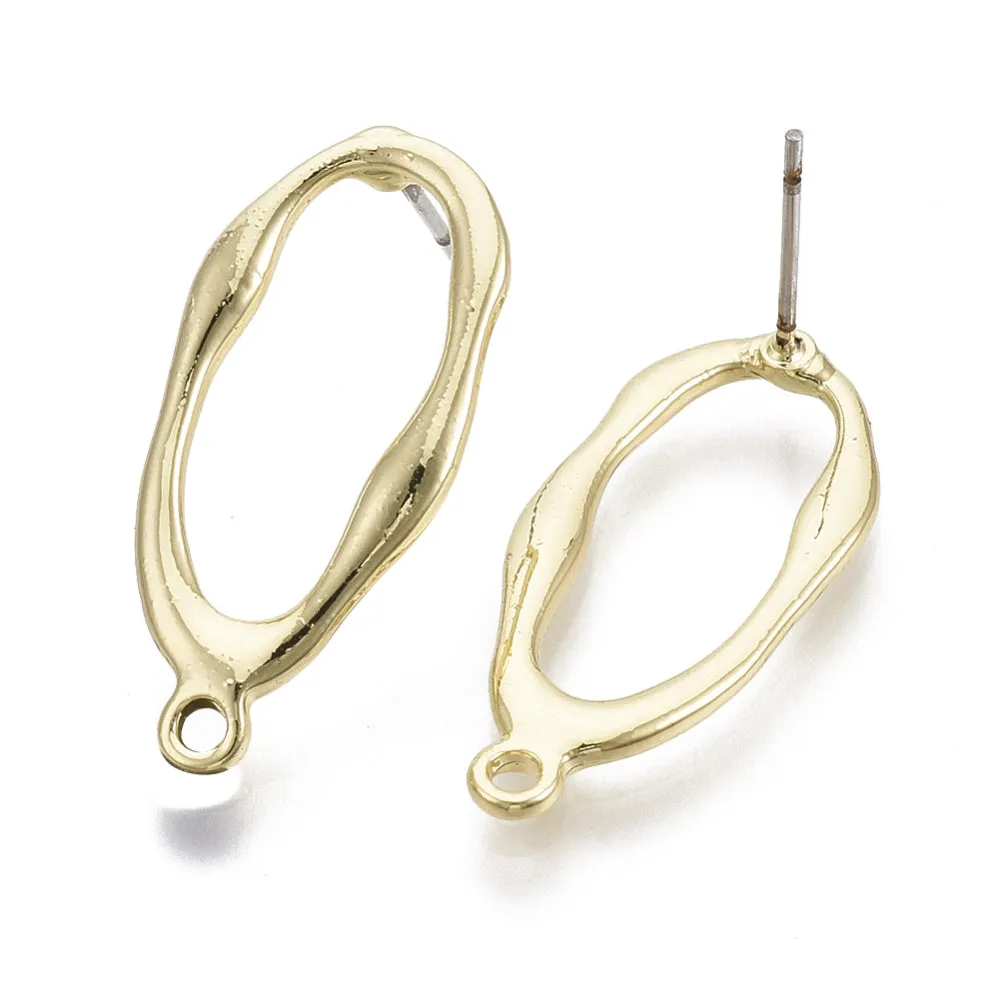 Oval organic shape gold alloy plated stud tops x 8 pieces