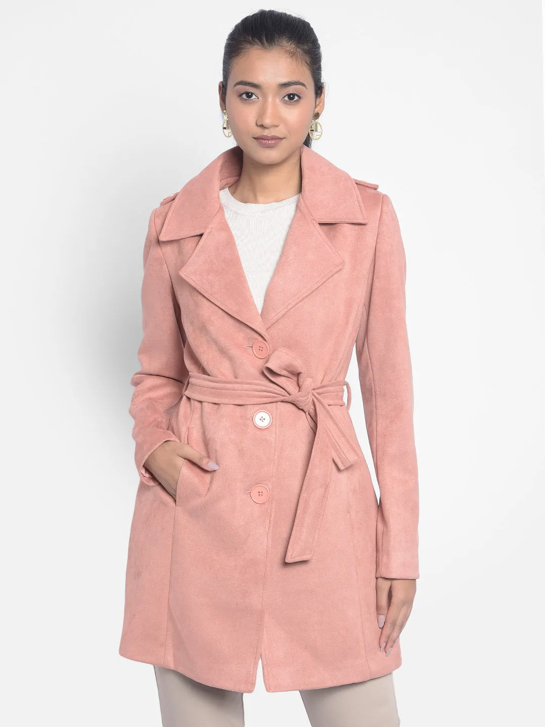 Peach Overcoat With Belt