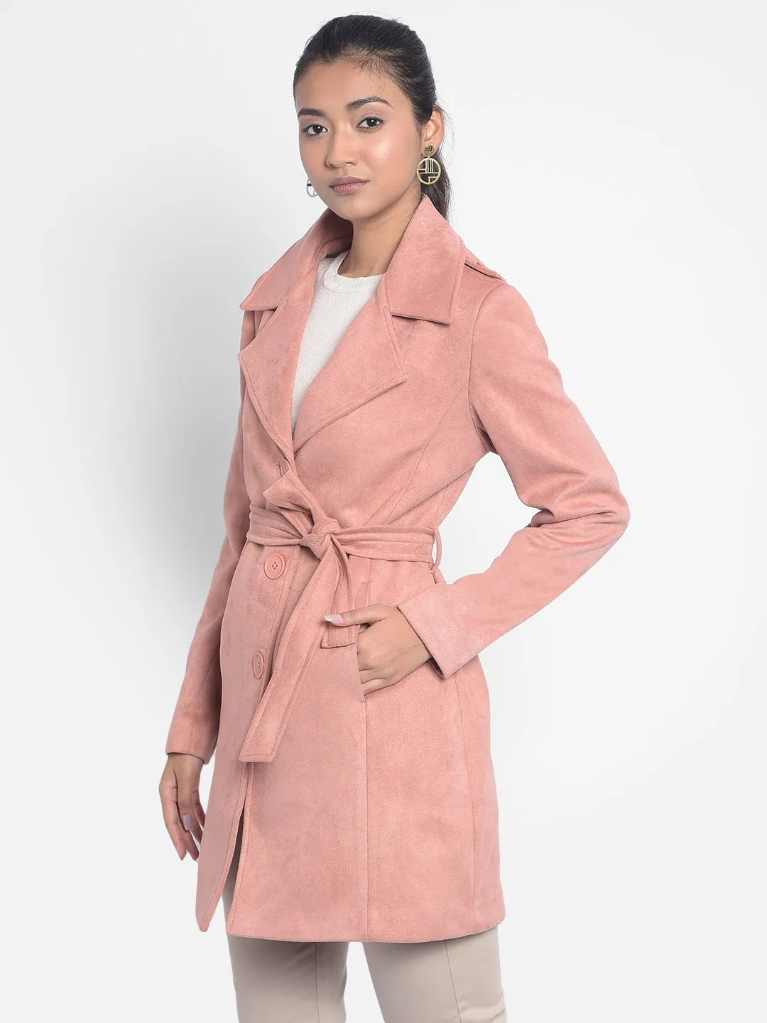 Peach Overcoat With Belt